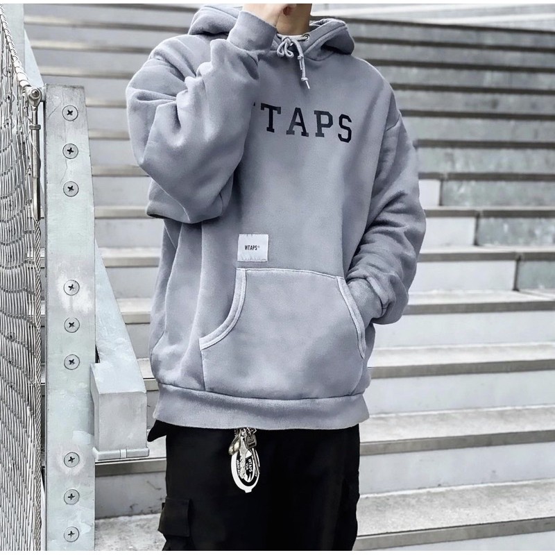 19AW Wtaps College Design Hooded / Sweatshirt 帽T 水洗灰色連帽外套 