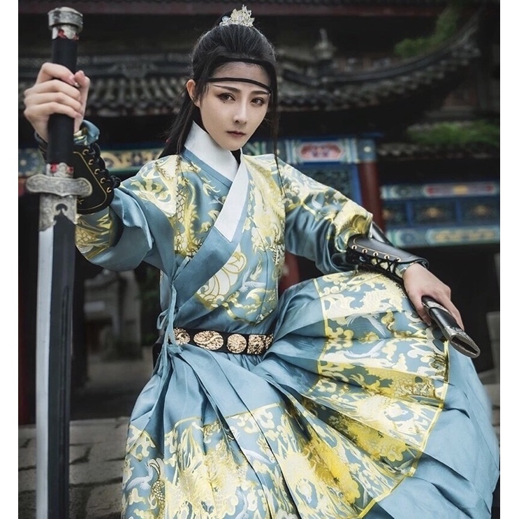 山河入夢來 織錦馬面裙 青ロングスカート 明製漢服　中国伝統衣装　着物和服西陣織