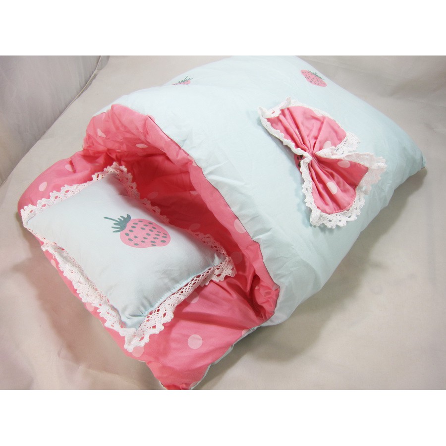 【魯蛋爺收藏品】BED0915 草莓睡袋【鋪棉睡袋】寵物保暖睡墊 貓睡袋 狗睡窩 貓窩貓床狗墊狗窩狗床 寵物窩兔睡袋