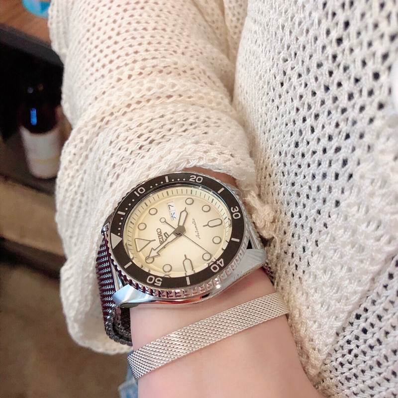 Seiko 精工5號 全新正品保固三年 奶油面盤米蘭錶帶