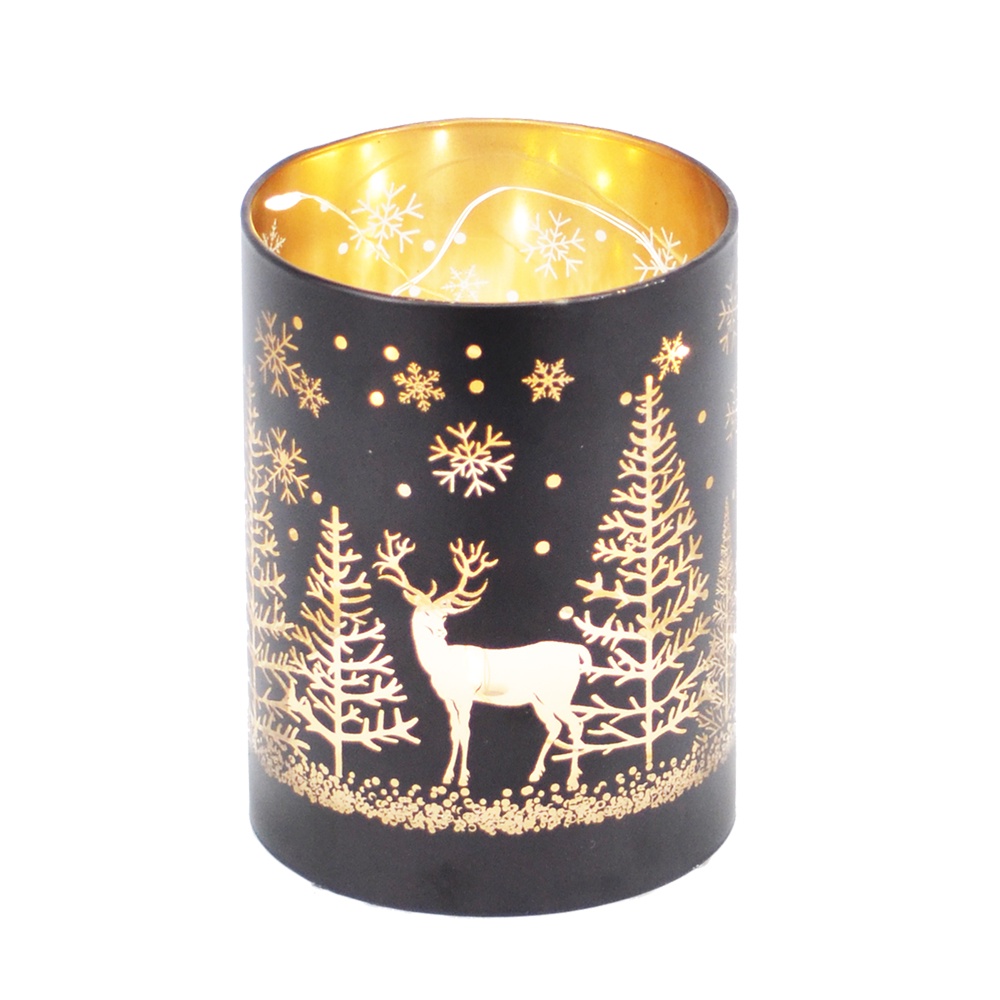 【YU Living】聖誕LED玻璃電鍍麋鹿聖誕樹裝飾燈 LED燈(黑色/麋鹿聖誕樹圖樣)  [折扣碼現折]