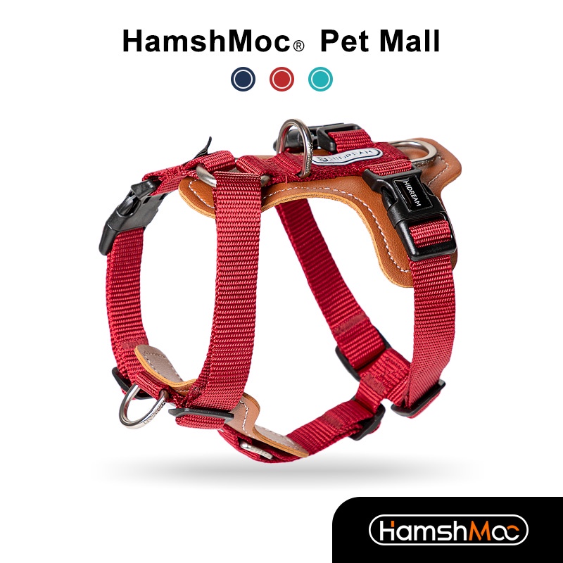 HamshMoc 防爆衝狗胸吊帶 可調整皮質寵物胸背 柔軟親膚尼龍 高品質犬用遛狗牽引用品 小中大型犬【現貨速發】