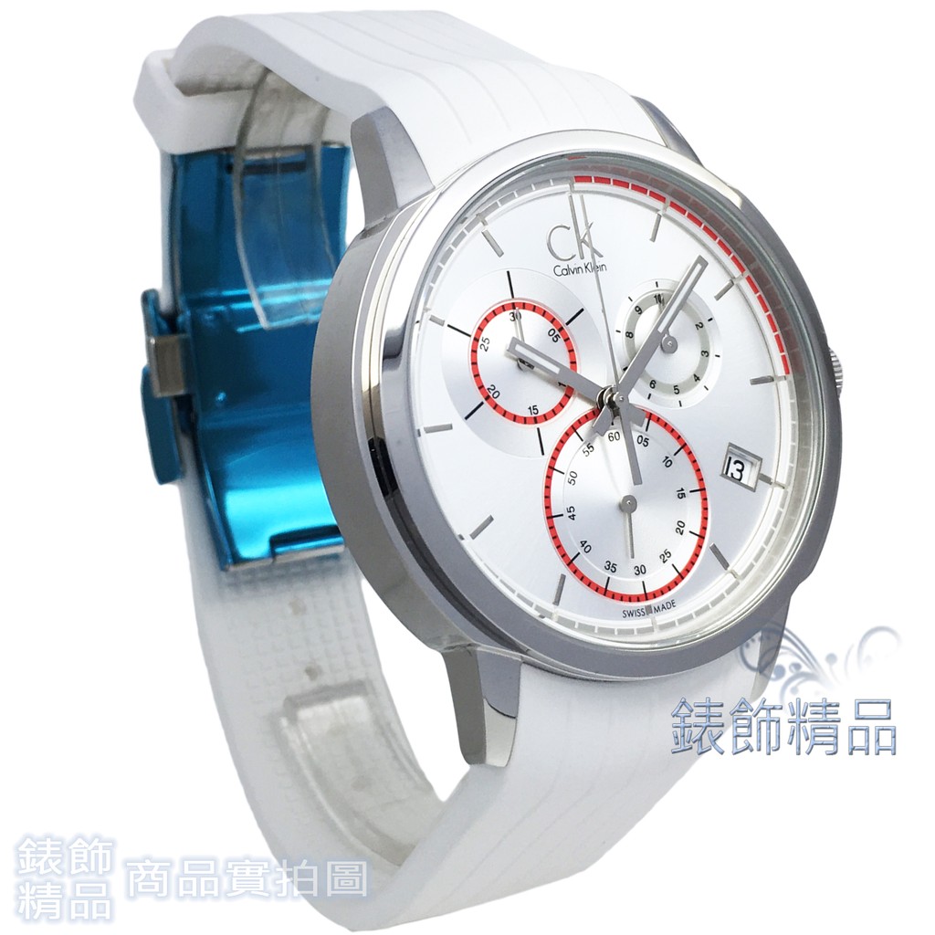 CK Calvin Klein K1V27938手錶圓框銀白面紅圈運動三眼碼錶日期白膠帶男錶【錶飾精品】 | 蝦皮購物