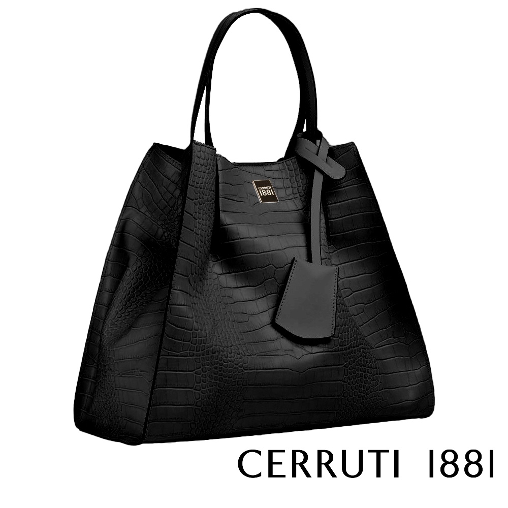 【Cerruti 1881】頂級 義大利 小牛皮 拖特包 (黑色 CEBA05321M)