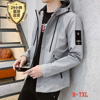 【臺灣現貨】M-7XL大尺碼秋冬立體剪裁立領連帽防風夾克外套 男生外套 連帽外套 防風外套 教練外套 潮流外套 正韓外套