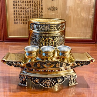 6寸金玉爐+大元寶薦盒+素面杯整組/神明爐/直爐/銅製