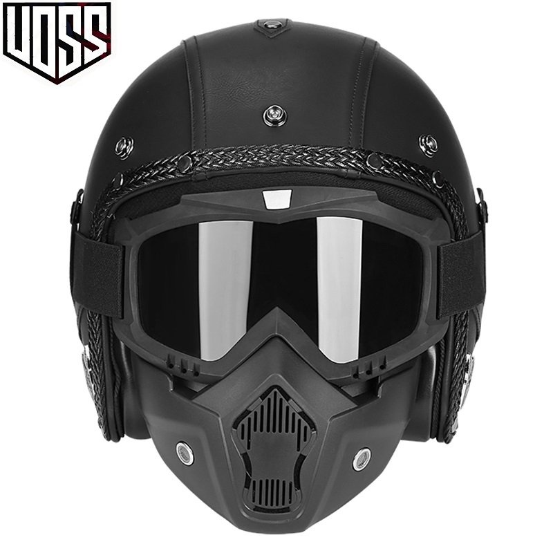 VOSS復古頭盔半盔男女夏巡航摩托機車安全帽個性電動車3/4盔四季