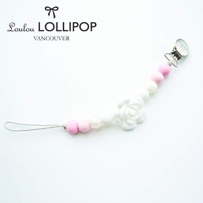 【加拿大Loulou lollipop】山茶花串珠奶嘴鍊-嬰兒粉 #LOU006003