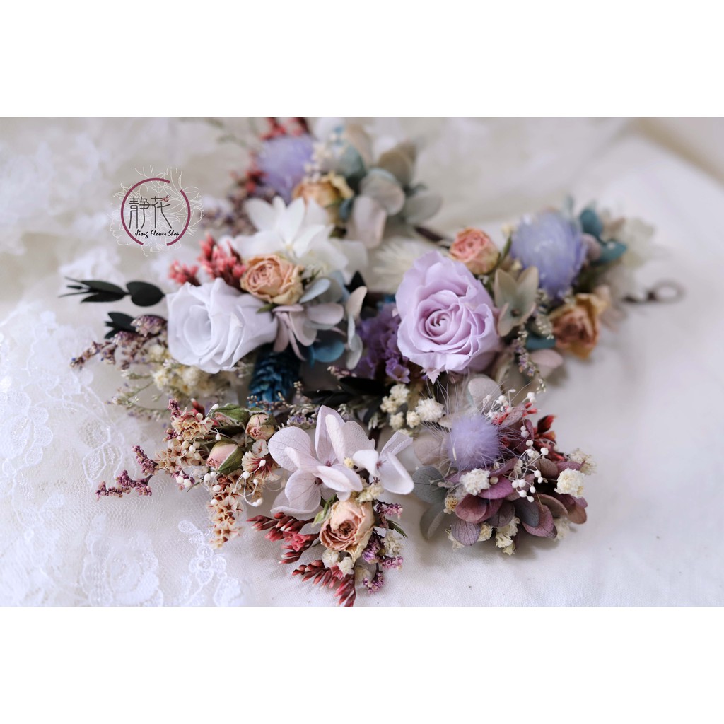 靜花花嫁 永生花髮飾 永生花花排 乾燥花髮飾 新娘花簪 婚禮飾品 韓風飾品 伴娘髮叉 拍照用具 新秘必備新娘髮簪