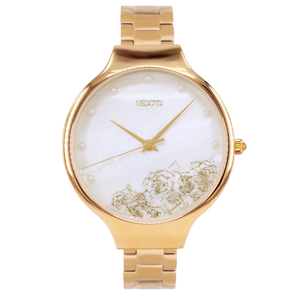 MEDOTA  Elegant Glitter 玫瑰雕畫貝殼面簡約優雅女錶手錶 / EG-11402  金色