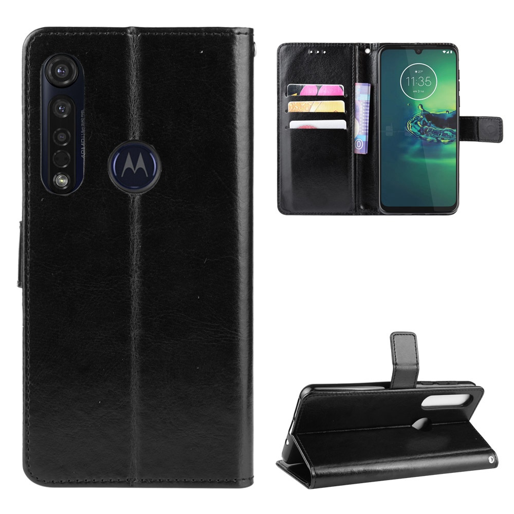 瘋馬紋 摩托羅拉 One Vision Plus 手機殼 Motorola G8 Plus 掀蓋保護殼 掛繩 翻蓋皮套