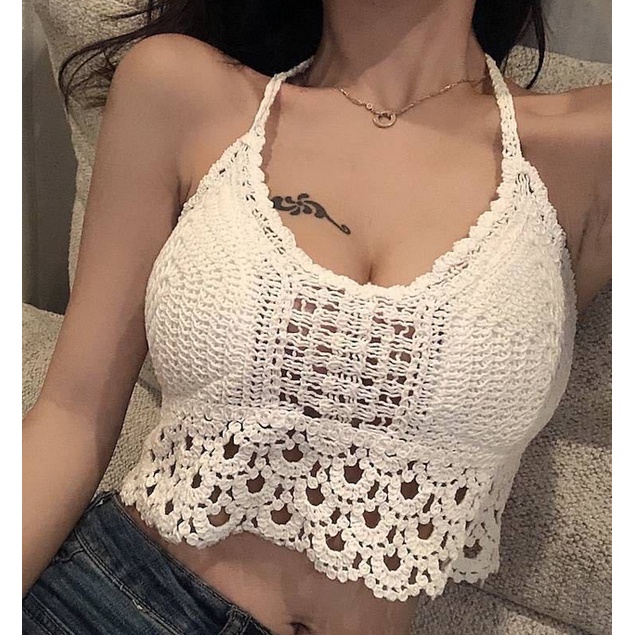 JS服飾 吊帶背心 針織手鉤比基尼 AG 606 掛脖 露肩 背心 渡假 沙灘 游泳 戲水