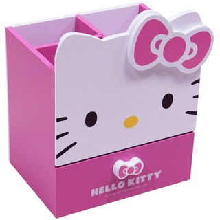 正版授權 KT-0344 木製 Hello Kitty 頭型 抽屜 收納盒 筆筒