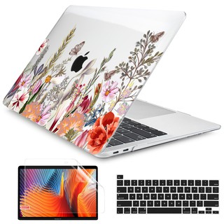 花草保護殼 通用蘋果MacBook Air Pro 13 15吋 touch bar 韓版清新花朵風 透明外殼 配鍵盤膜