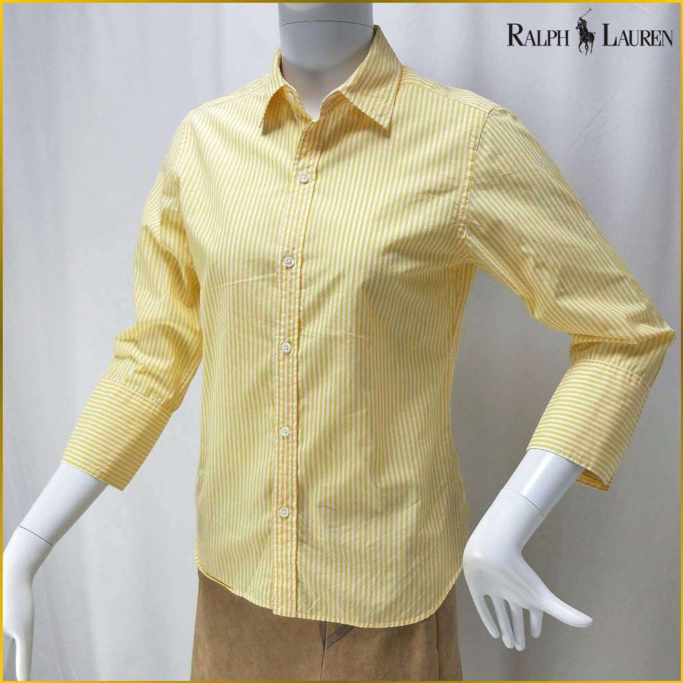 日本古著 Ralph Lauren 日本製 七分袖襯衫 條紋 長袖襯衫 修身 Polo Rl 小馬女裝 399r 蝦皮購物