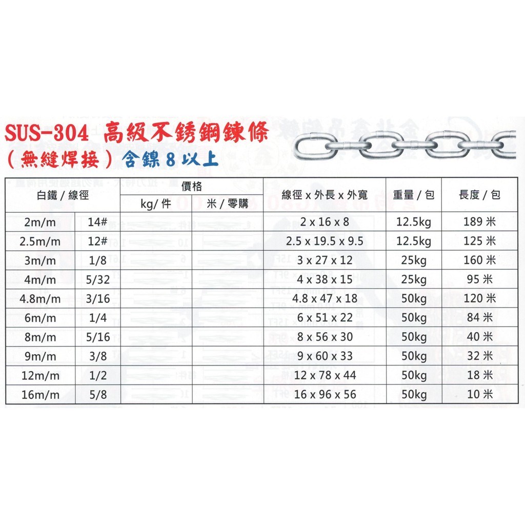 白鐵SUS304 不銹鋼鏈條 不銹鋼鍊條 不鏽鋼鏈條 不鏽鋼鍊條 無縫焊接 價格請來電或留言洽詢