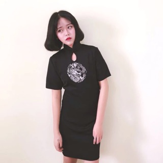 全新！！復古包臀少女黑色旗袍