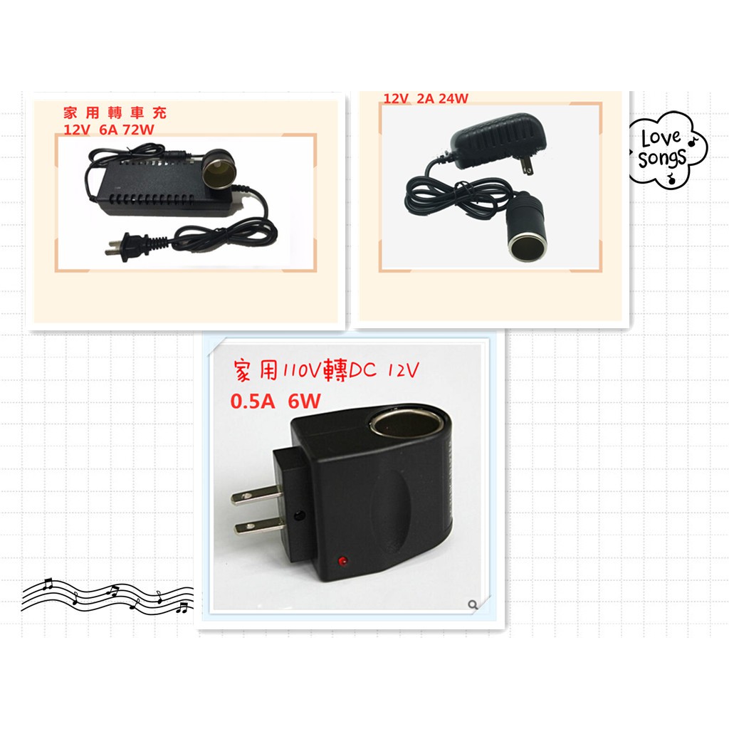 家用電源AC轉車充DC  2A 110V轉12V AC轉DC 6A72W 汽車電源轉換器 0.5A手機車充