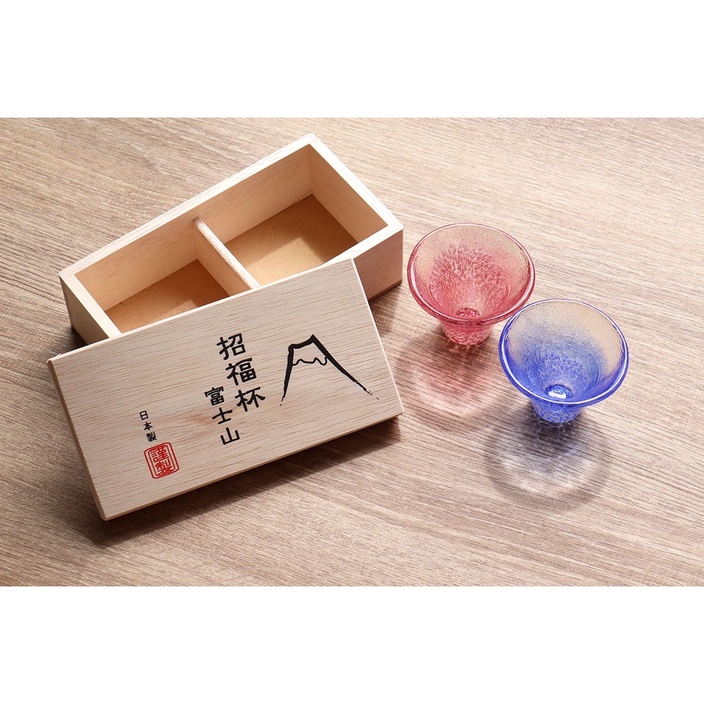 💖啾2💖日本 富士山 現貨 招福杯 冷酒杯揃え（青・赤）青赤對杯 東洋佐佐木 日本製 附木盒