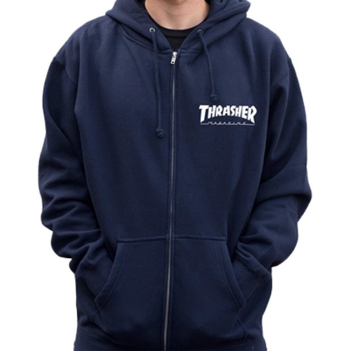 CORNER街角 THRASHER 314128 THRASHER LOGO ZIP HOOD 深藍色 帽夾