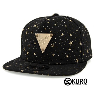 KURO-SHOP黑色金色星星印花金色三角牌潮流板帽棒球帽