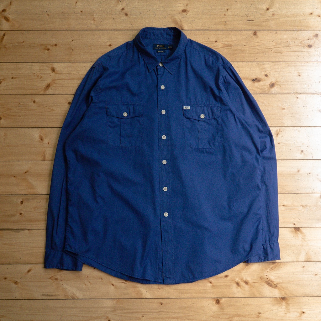 《白木11》 🇺🇸 90s Polo Ralph Lauren safari shirt 美國 寶藍 口袋 長袖 襯衫