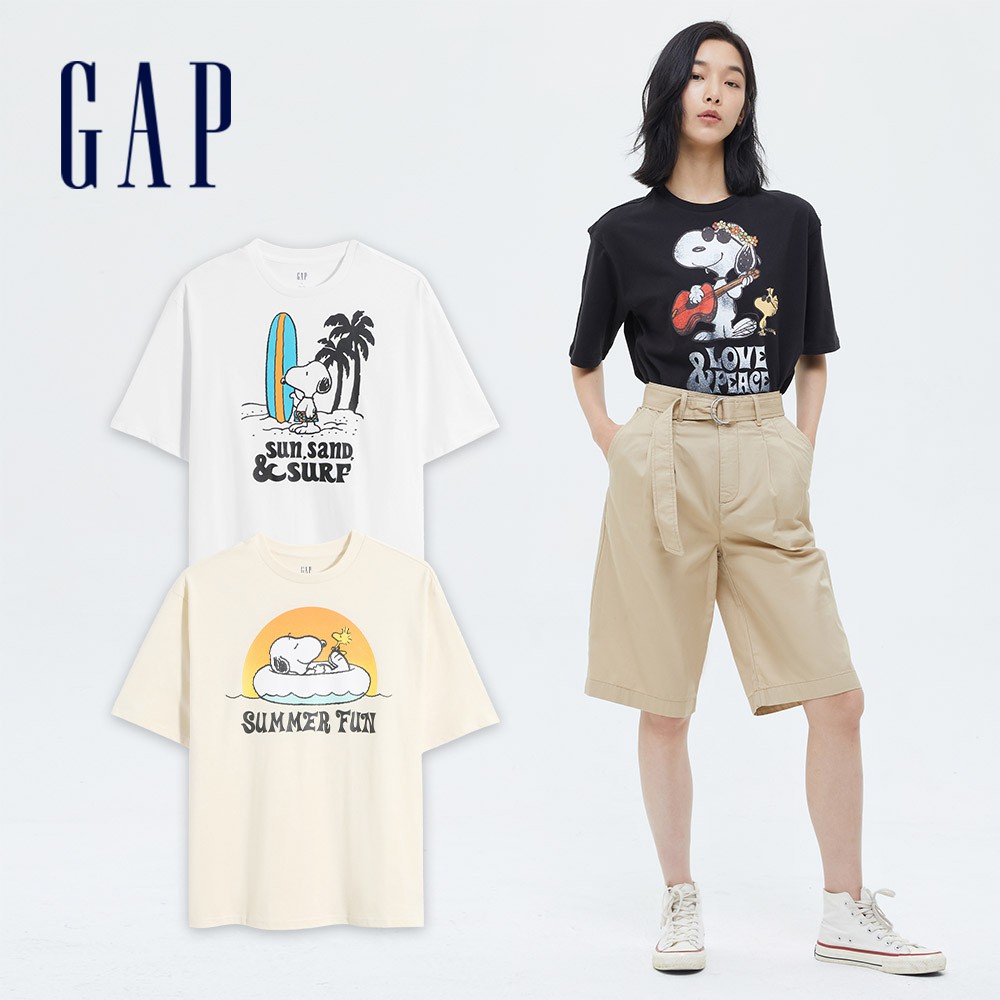 Gap 女裝 Gap x Snoopy史努比聯名 純棉短袖T恤 厚磅密織親膚系列-多色可選(699085)