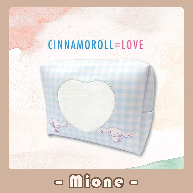 Mione | Sanrio 三麗鷗 大耳狗 喜拿 透明愛心化妝包 藍色格紋收納包 收納袋 萬用包 日本化妝包