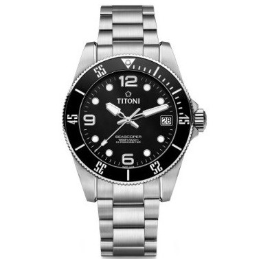 【TITONI 梅花錶】-海洋探索系列 自製機芯 600米潛水錶 83600S-BK-256黑面