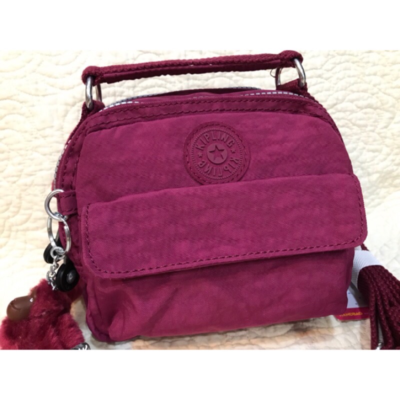 Kipling - 全新真品 深桃粉色 斜背包 後背包 側背包 手提包 肩背包 手拿包 多功能包