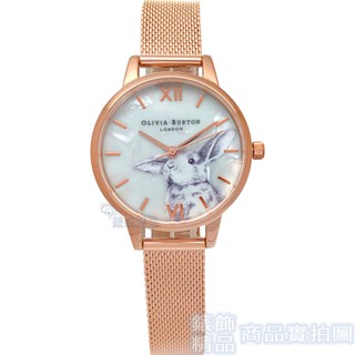 OLIVIA BURTON OB16WL85手錶 冬季仙境 萌兔 玫瑰金 網狀錶帶 女錶