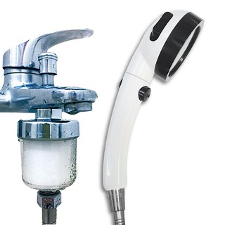 CURURU 省水淋浴過濾超值組(三段加壓止水蓮蓬頭+高密度濾棉除氯過濾器)304面板 濾淨水垢 鐵鏽雜質