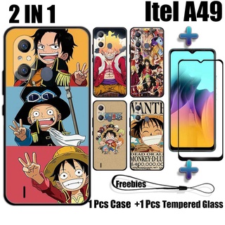 2 合 1 一體式手機殼,帶鋼化玻璃,適用於 Itel A49 手機殼和曲面陶瓷螢幕保護膜