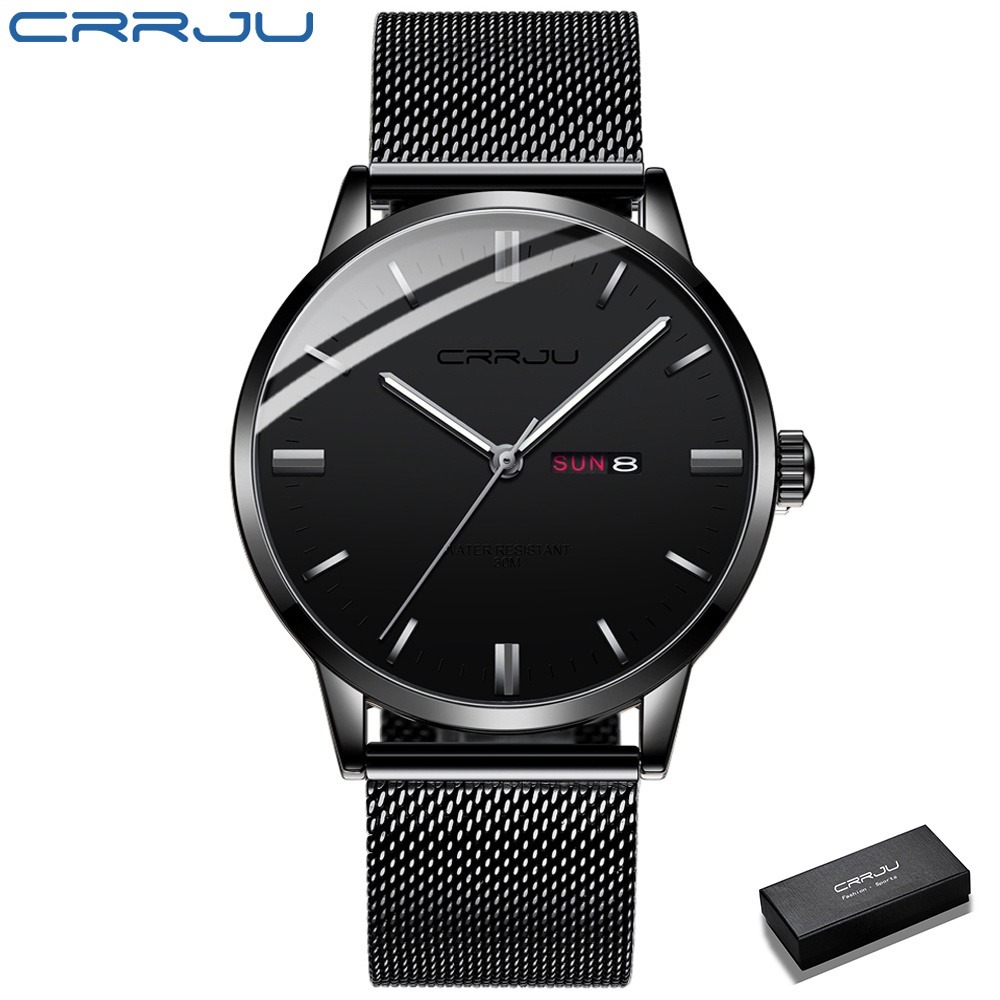 CRRJU 男士手錶商務休閒手錶防水石英手錶軍用日曆顯示時鐘 2168