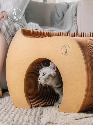 十八紙折疊貓隧道凳寵物貓咪通道玩具創意換鞋牛皮紙茶几凳沙發凳 一凳多用 萌寵玩具「初寵匯」