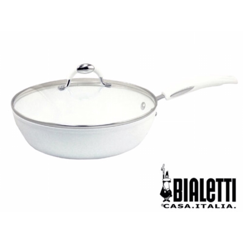 【義大利第一品牌Bialetti】奈米鈦陶瓷健康系列28cm深鍋（含蓋）簡約白（新春慶特惠）