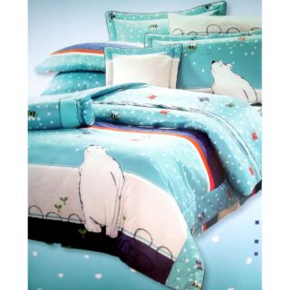 台灣製-可訂做 純棉床包 北極熊-藍色-100%精梳綿床包組 -雙人床罩/單人床罩/加大/特大/床包《台中》