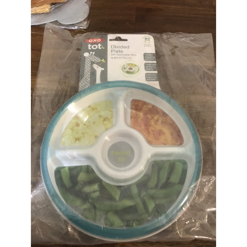 美國 OXO分類餐盤 幼兒餵食防滑4格餐盤 - 藍色