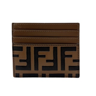 FENDI 品牌FF logo壓紋皮革卡片夾(8M0445-咖)
