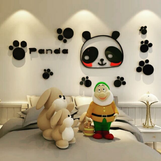 大米米雜貨~預購~ 熊貓 貓熊 panda 3d 立體 水晶 壓克力 壁貼 牆貼 兒童房 幼稚園 民宿