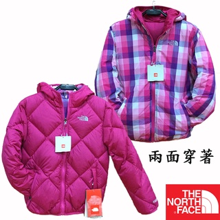 【台灣黑熊】美國 the north face 女童 550fp 雙面穿連帽羽絨外套 auud190 桃紅