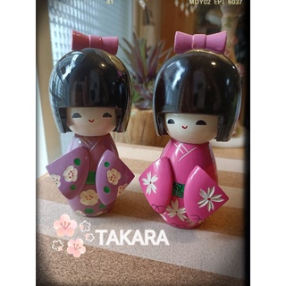 木製 和風日本娃娃 粉色/紫色
