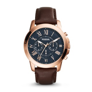 原廠Fossil 化石手錶格蘭特計時表棕色皮革手錶44mm FS5068