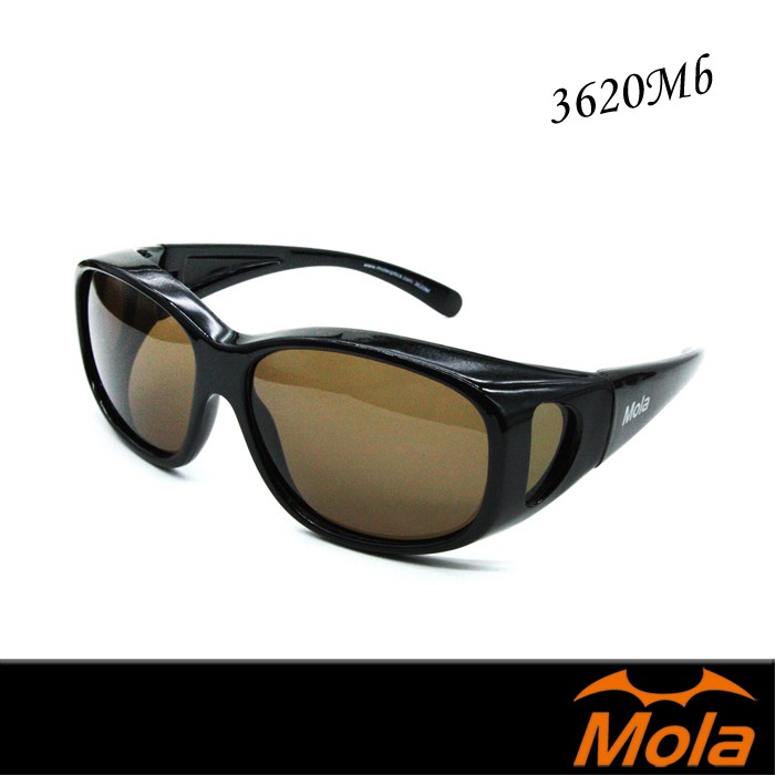 MOLA 摩拉近視包覆式偏光太陽眼鏡套鏡 一般至大臉 男女 UV400 黑框 茶片 3620Mb