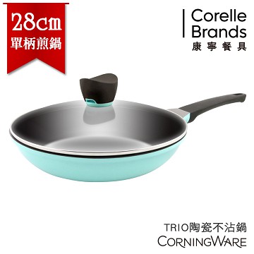 *宅配免運費*【美國康寧CorningWare】TRIO陶瓷不沾鍋28cm單柄炒鍋 幸福藍(附玻璃蓋) CWTW28TB