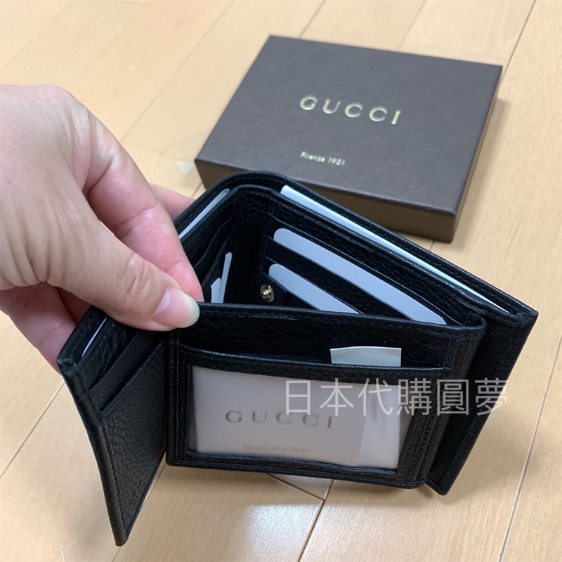 全新 Gucci 牛皮 黑色 男用 照片層 短夾 皮夾 真皮 荔枝紋 多信用卡 保證真品 正品 輕防刮 薄型 特價優惠