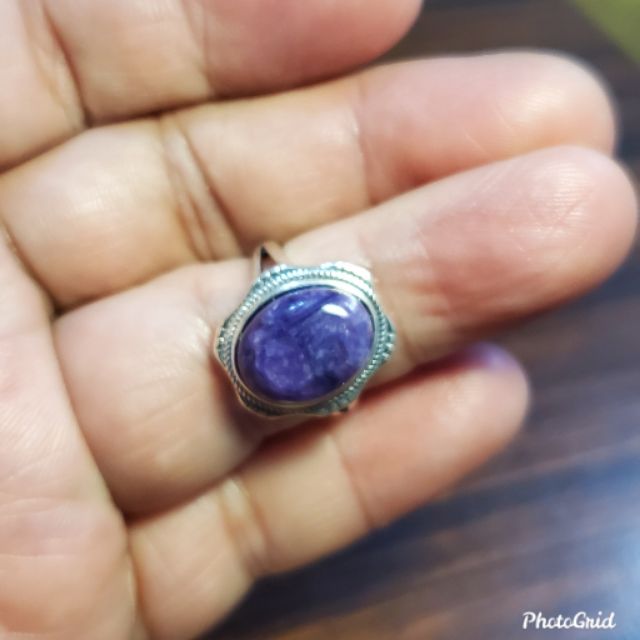 紫龍晶 戒指 925純銀 復古戒台 蛋面 天然 ❤水晶玉石特賣#B183-10
