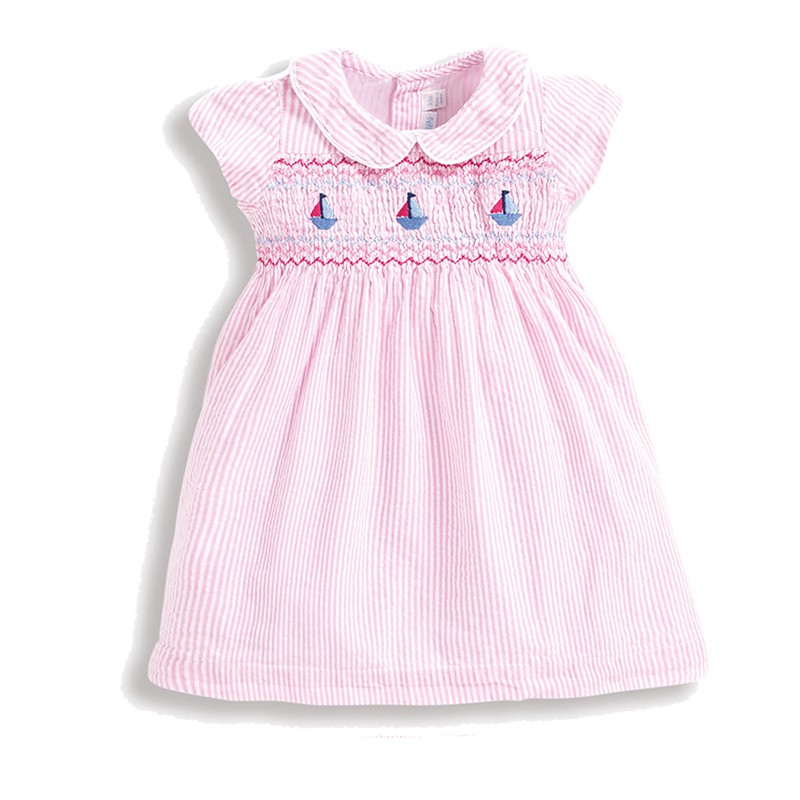 英國 JoJo Maman BeBe 超優質嬰幼兒/兒童100％純棉短袖洋裝_甜蜜粉(JJD7510)