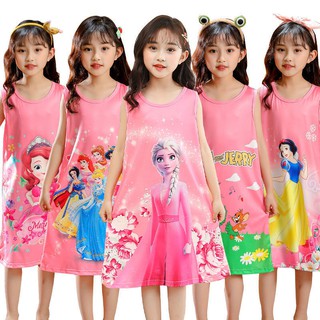 夏季兒童女童連衣裙卡通公主無袖睡衣薄款寬鬆連衣裙
