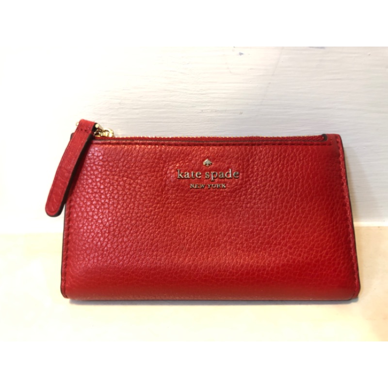 正版 Kate Spade small slim bifold wallet 紅色 錢包 零錢包 卡夾 皮夾 短夾 中夾